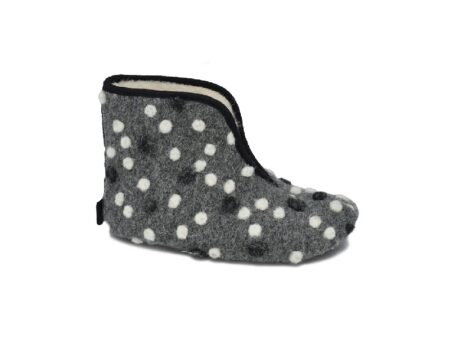 OmaKing - Lambswool slippers Trolla - Grey with dots